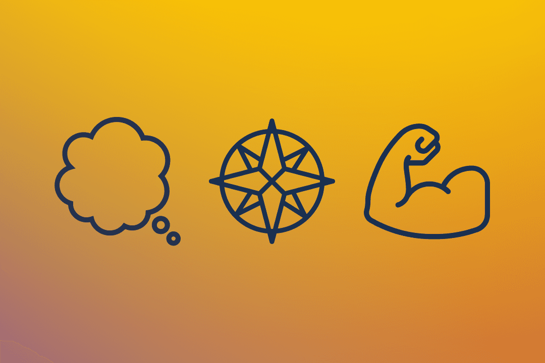 Symbols representing mind, values and strength.