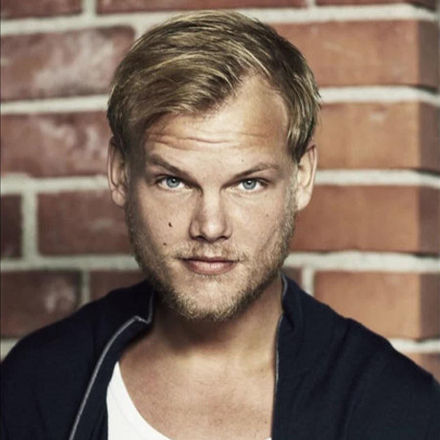 DJ and producer Avicii portrayed against a brick wall.