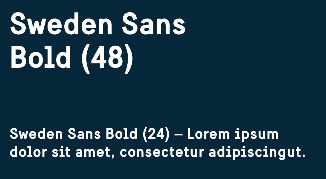 Light text on dark blue background showing example of how to pair different Sweden Sans weights.