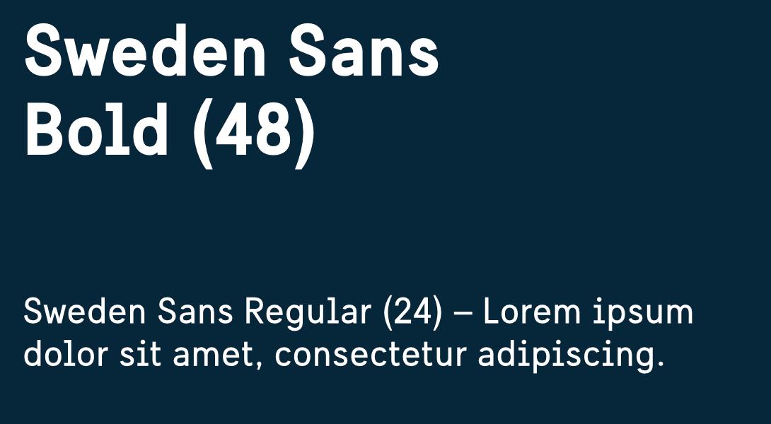 Light text on dark blue background showing example of how to pair different Sweden Sans weights.