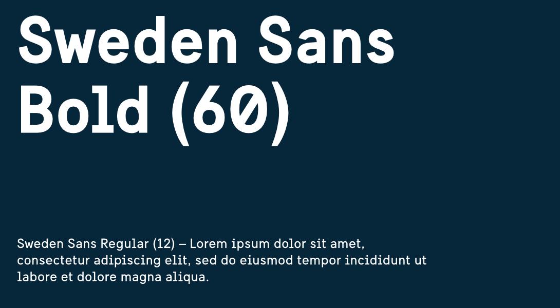 Light text on dark blue background showing example of how to pair different Sweden Sans weights.