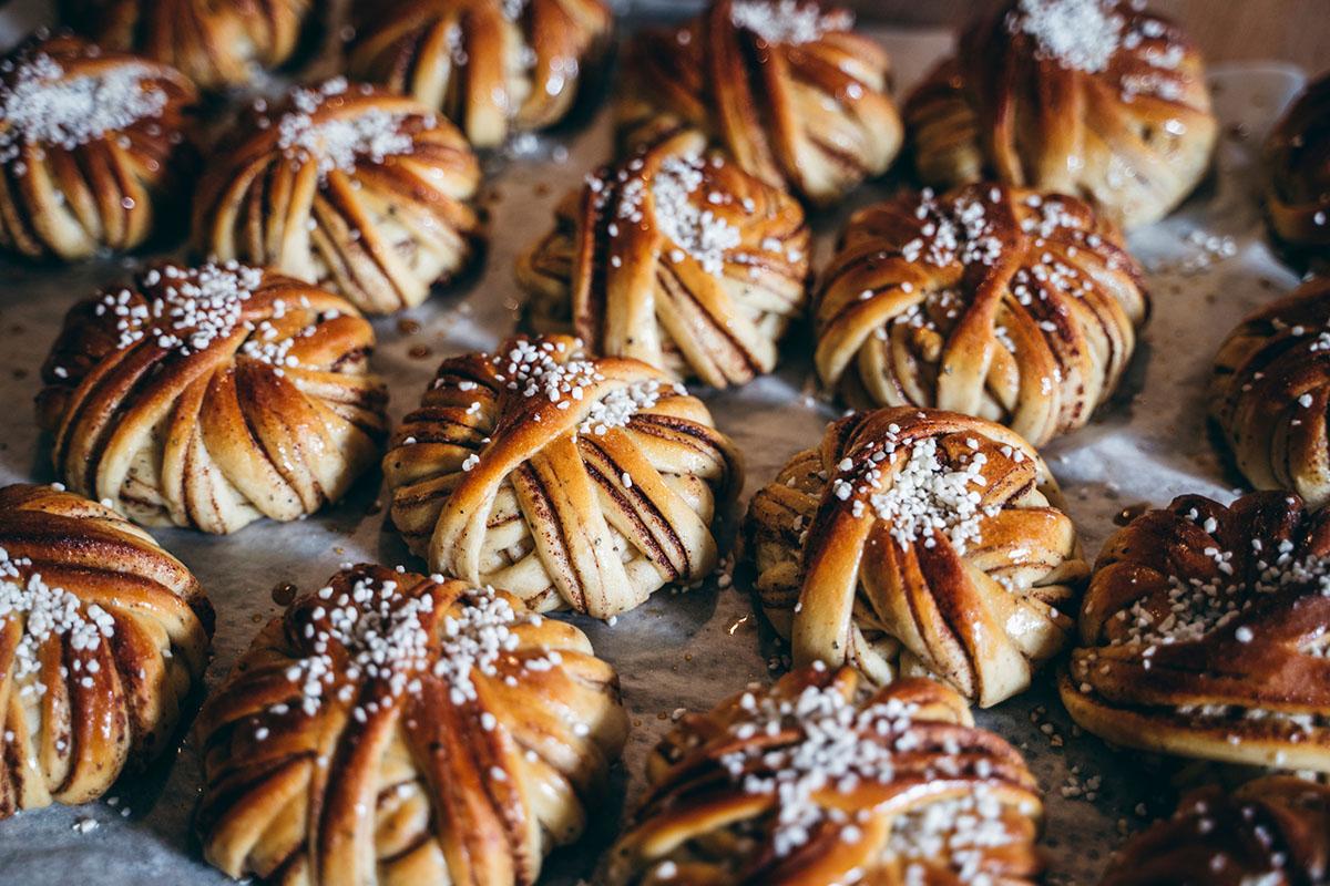 Freshly baked cinnamon buns.