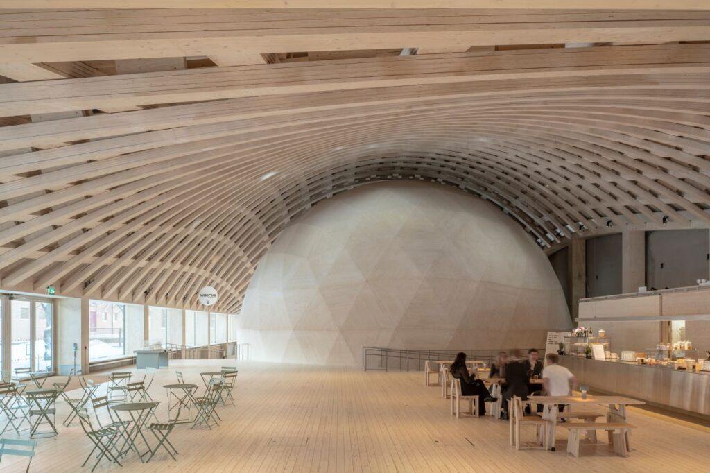 A building with a wood dome.