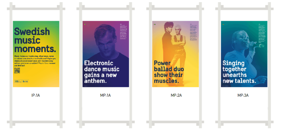 Posters of Avicii, Roxette, and Tensta gospel choir.