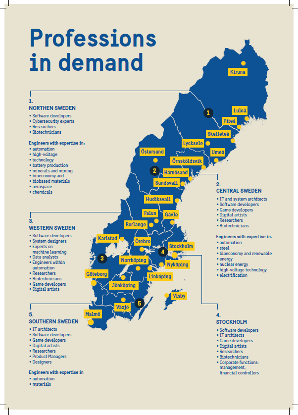 Professions in demand in different locations