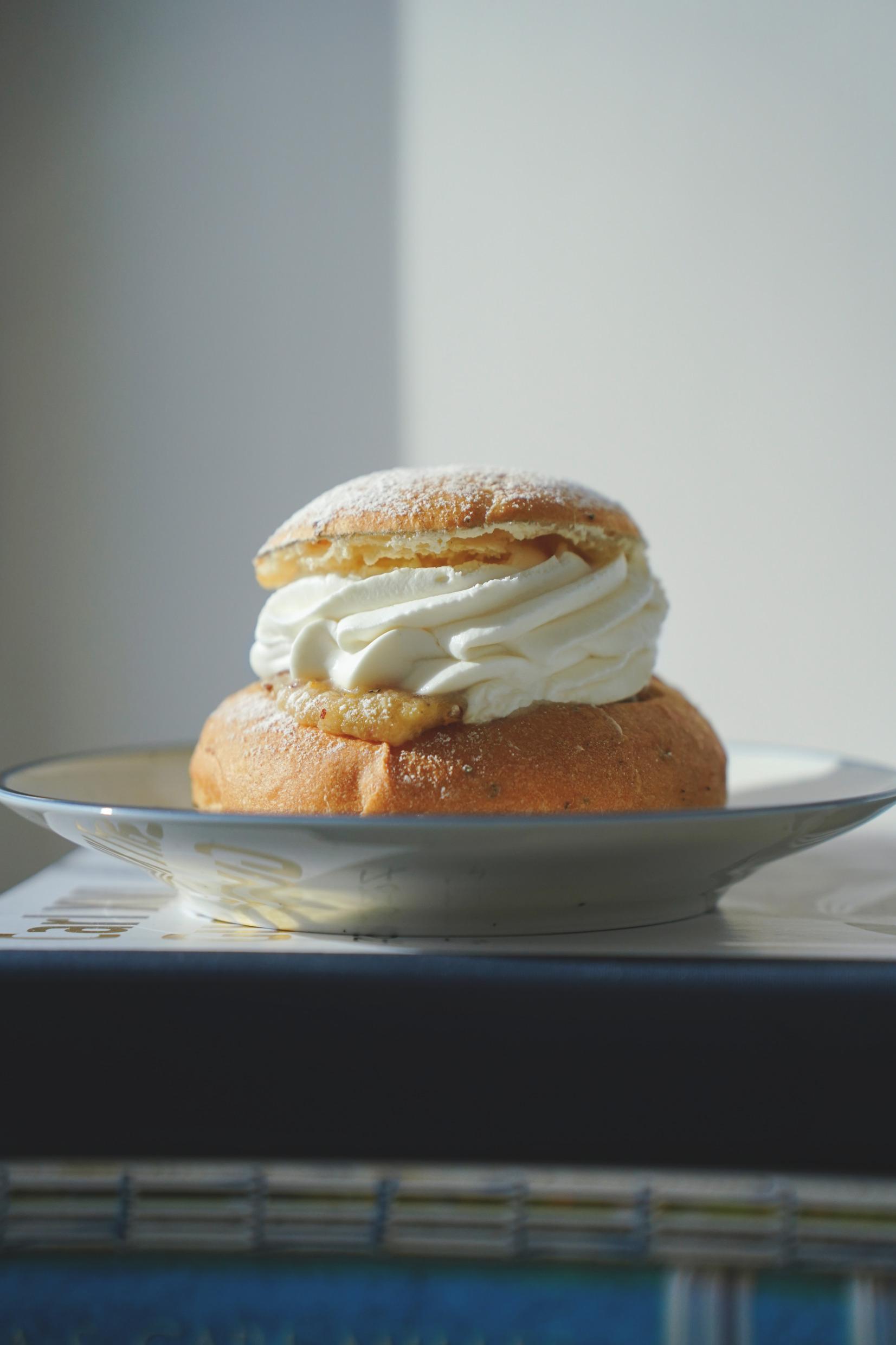 The Swedish pastry 'Semla' on a plate.