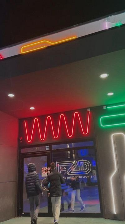 FUZED entrance with neon lights