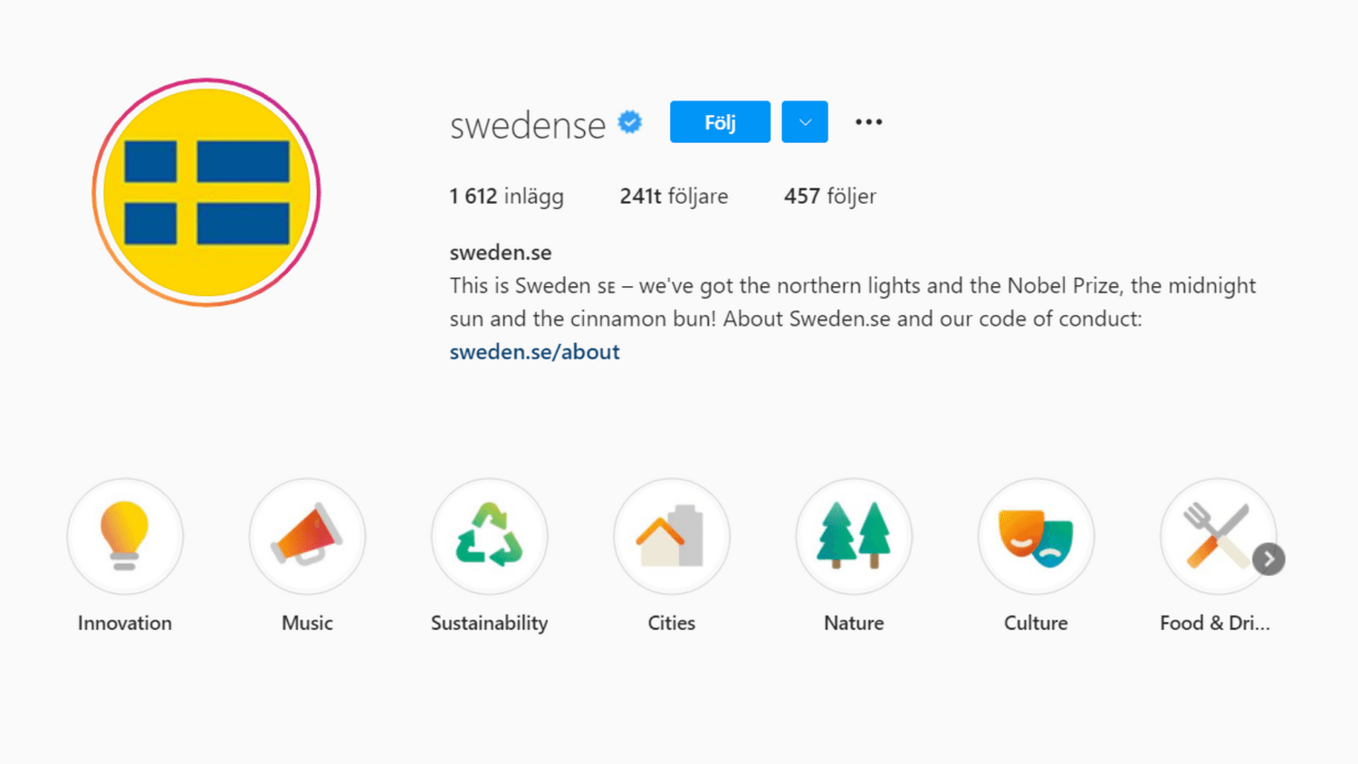Theme suggestion for pictograms in sweden.se's Instagram profile highlights.