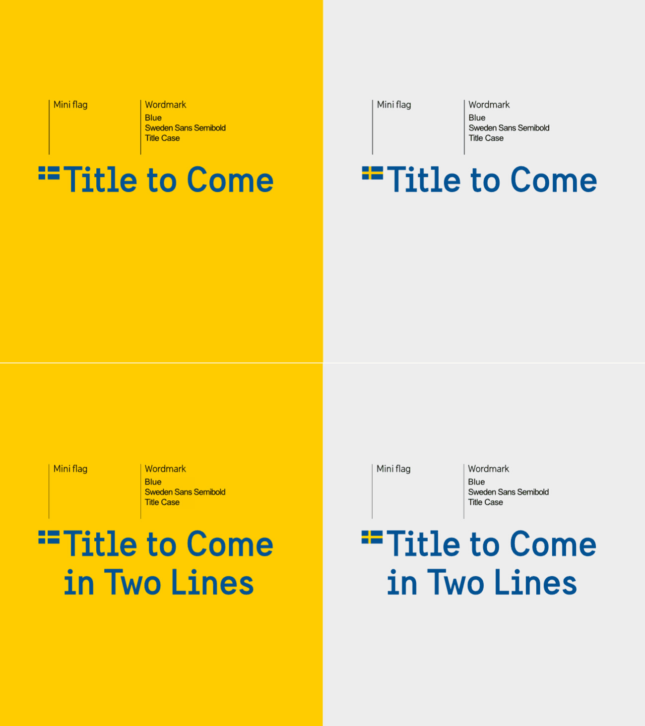 Template for construction of logotype on yellow and light grey background, respectively.