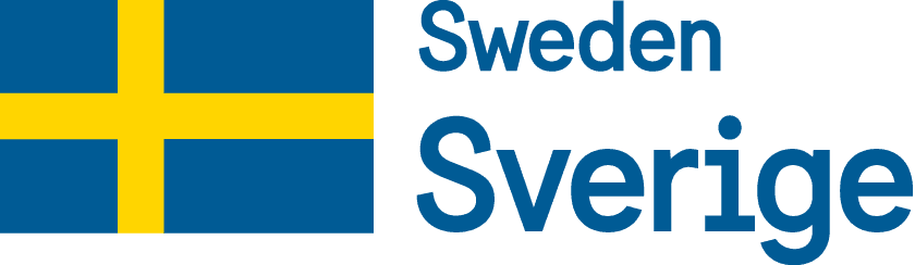 The Swedish flag and the words &quot;Sweden&quot; and &quot;Sverige&quot; on a light grey background.