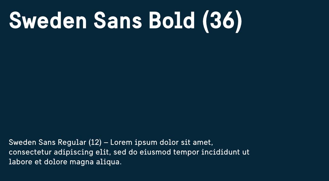 Light text on dark blue background showing example of how to pair different Sweden Sans weights.