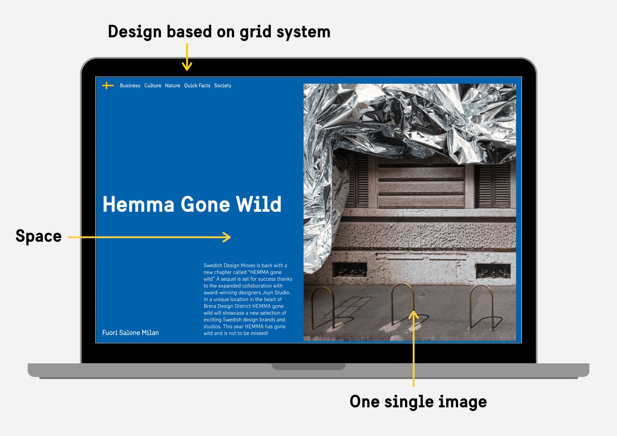 A webpage showing how to design according to the grid system.