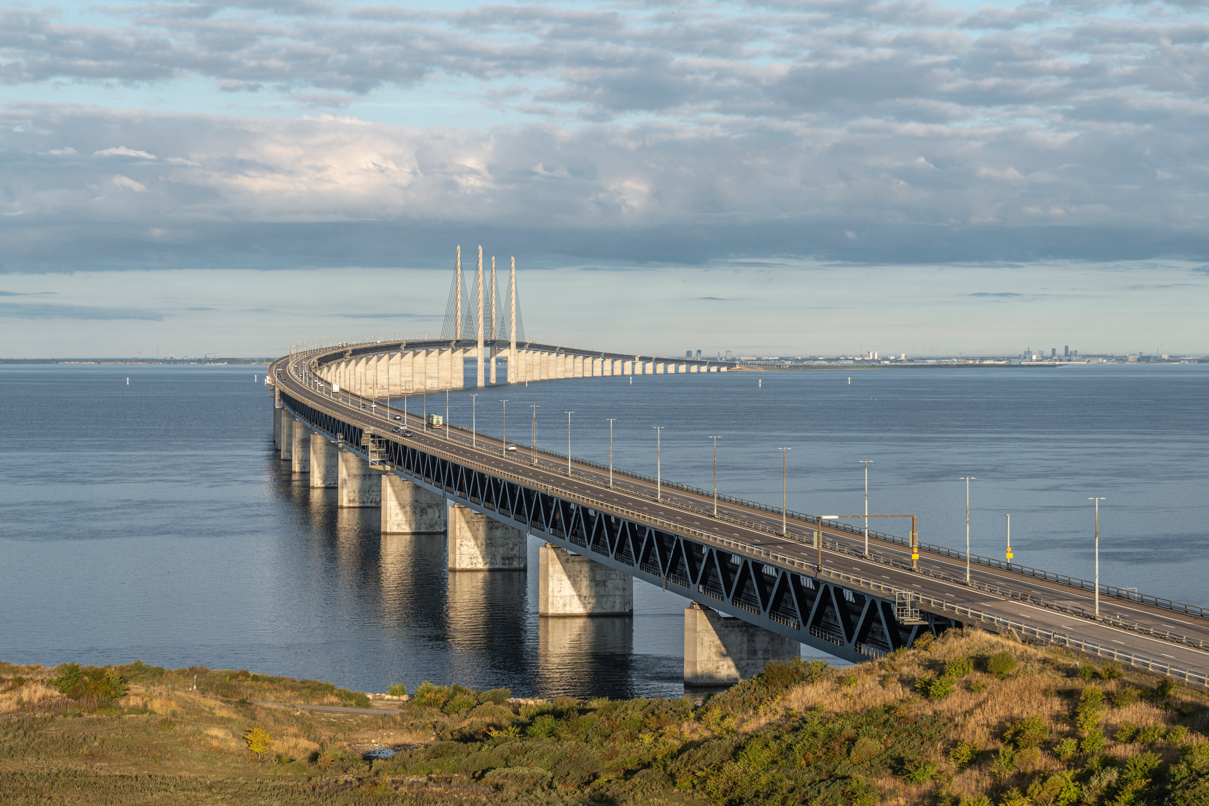 A long bridge that goes over the sea.