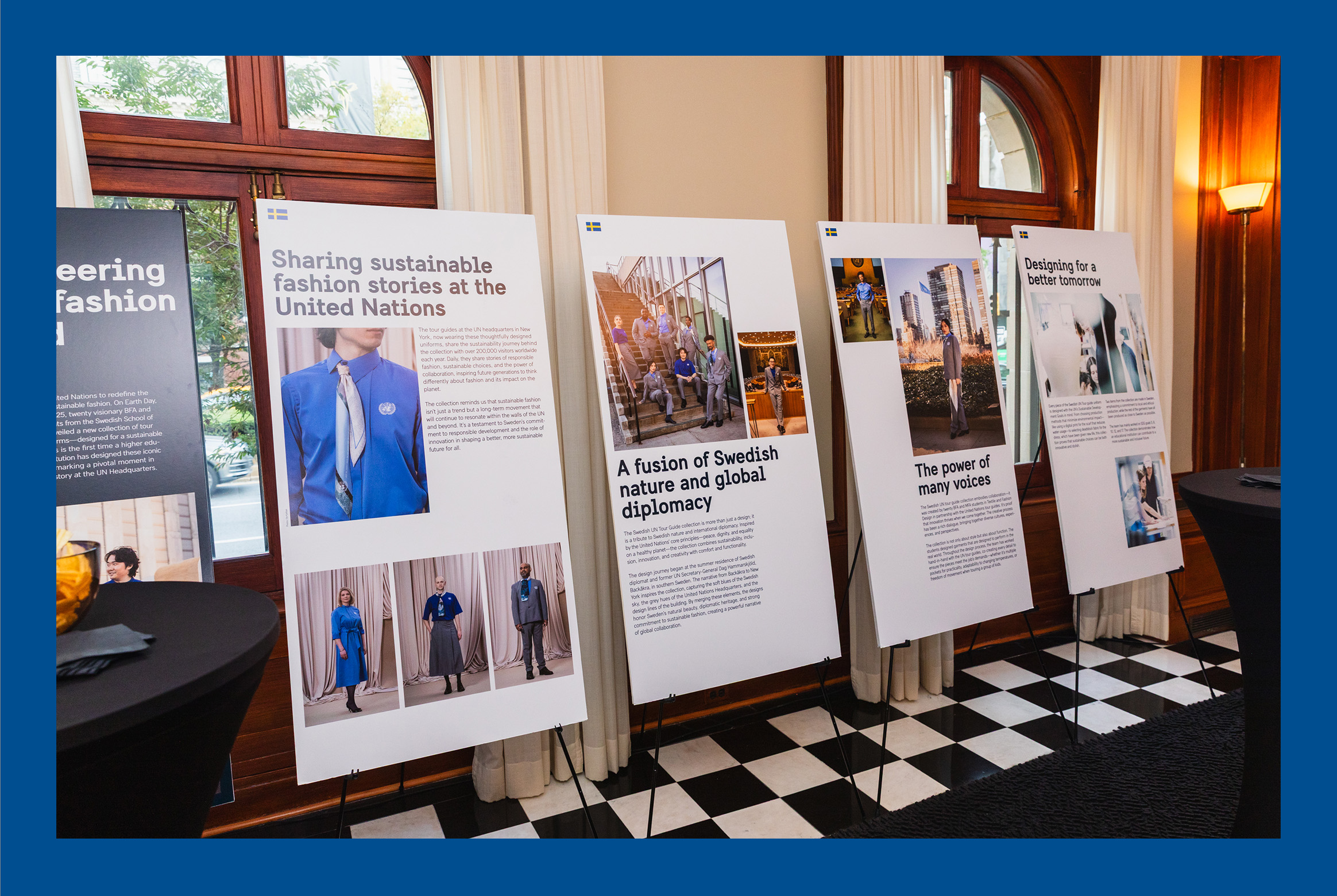 An exhibition at a Swedish foreign mission.