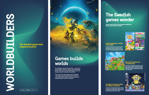 Three introduction posters on video games and popular Swedish games. 